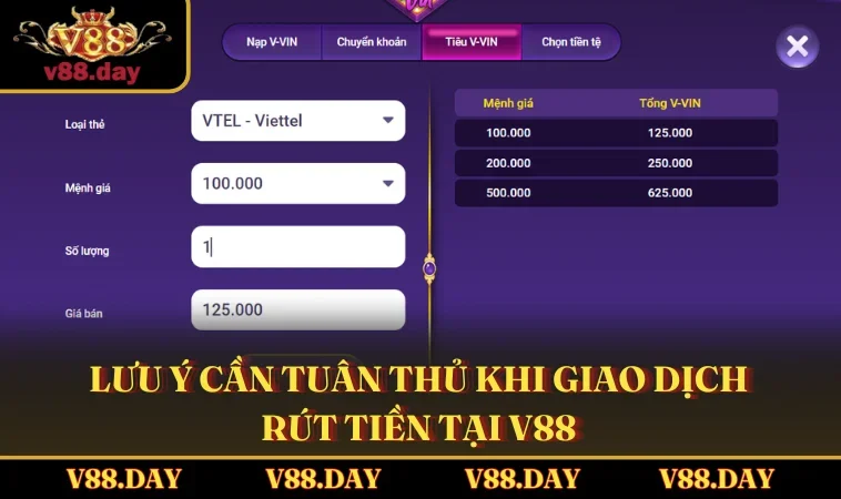 luu y can tuan thu khi giao dich rut tien tai v88 Lưu ý cần tuân thủ khi giao dịch rút tiền tại V88